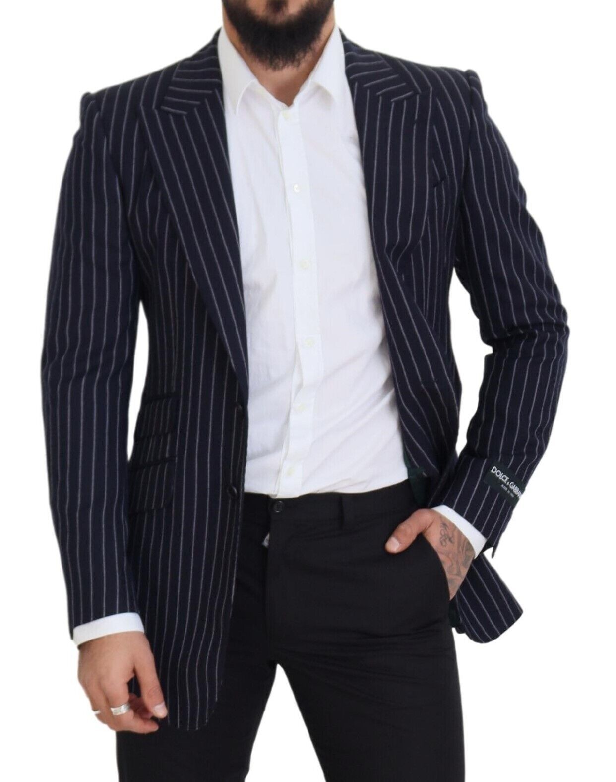 Dolce & Gabbana Dark Blue Stripe Wool Single Breasted Blazer - Zeiniez