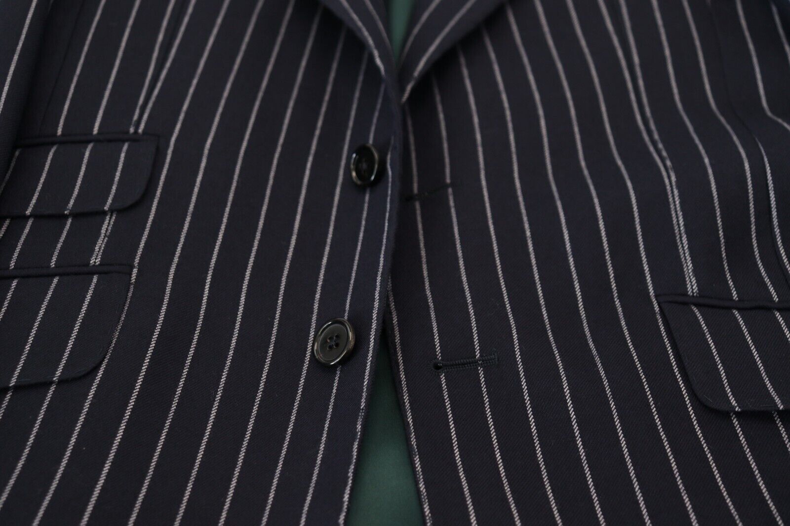 Dolce & Gabbana Dark Blue Stripe Wool Single Breasted Blazer - Zeiniez