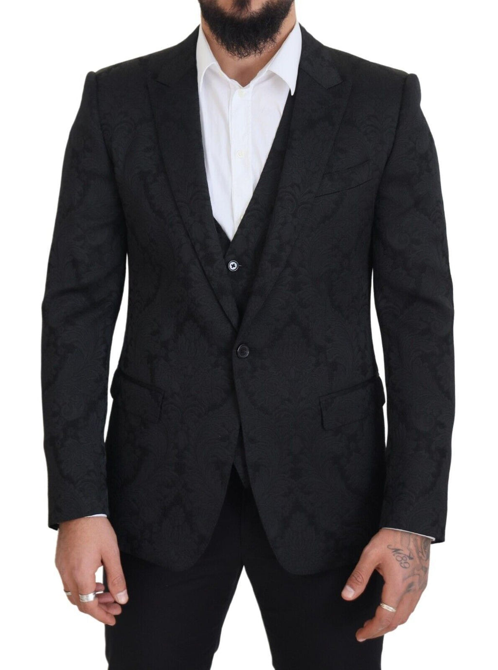 Dolce & Gabbana Black Floral Brocade 2 Piece MARTINI Suit - Zeiniez