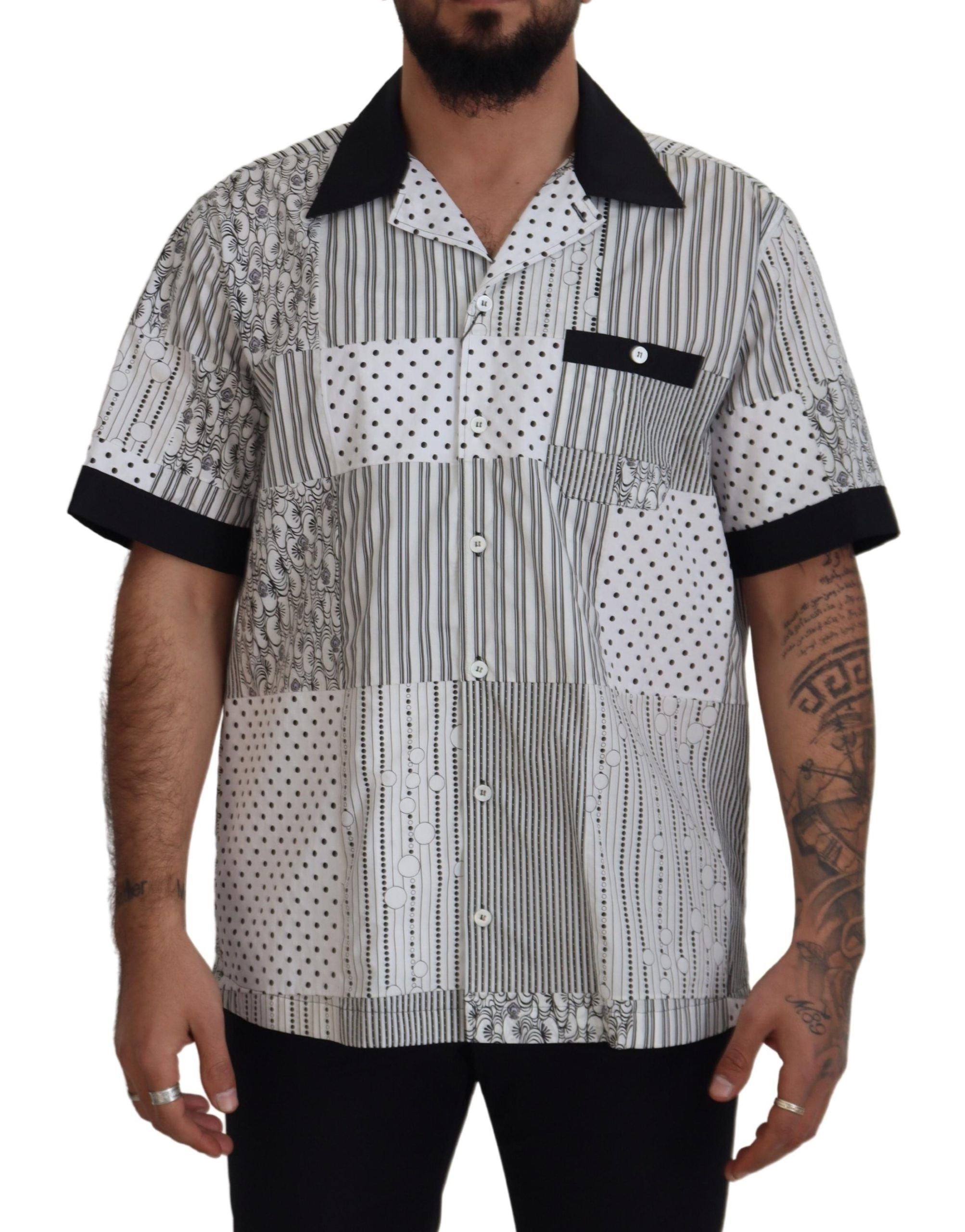 Dolce & Gabbana White Black Patterned Button Down Shirt - Zeiniez