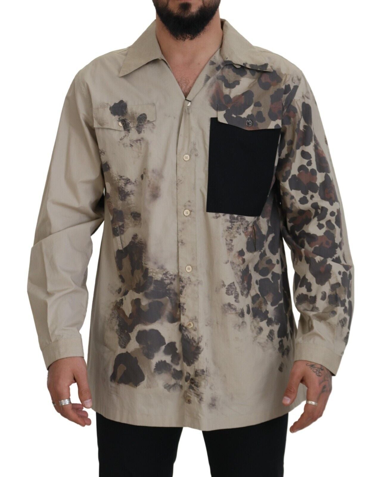 Dolce & Gabbana Beige Camouflage Cotton Long Sleeves Shirt - Zeiniez