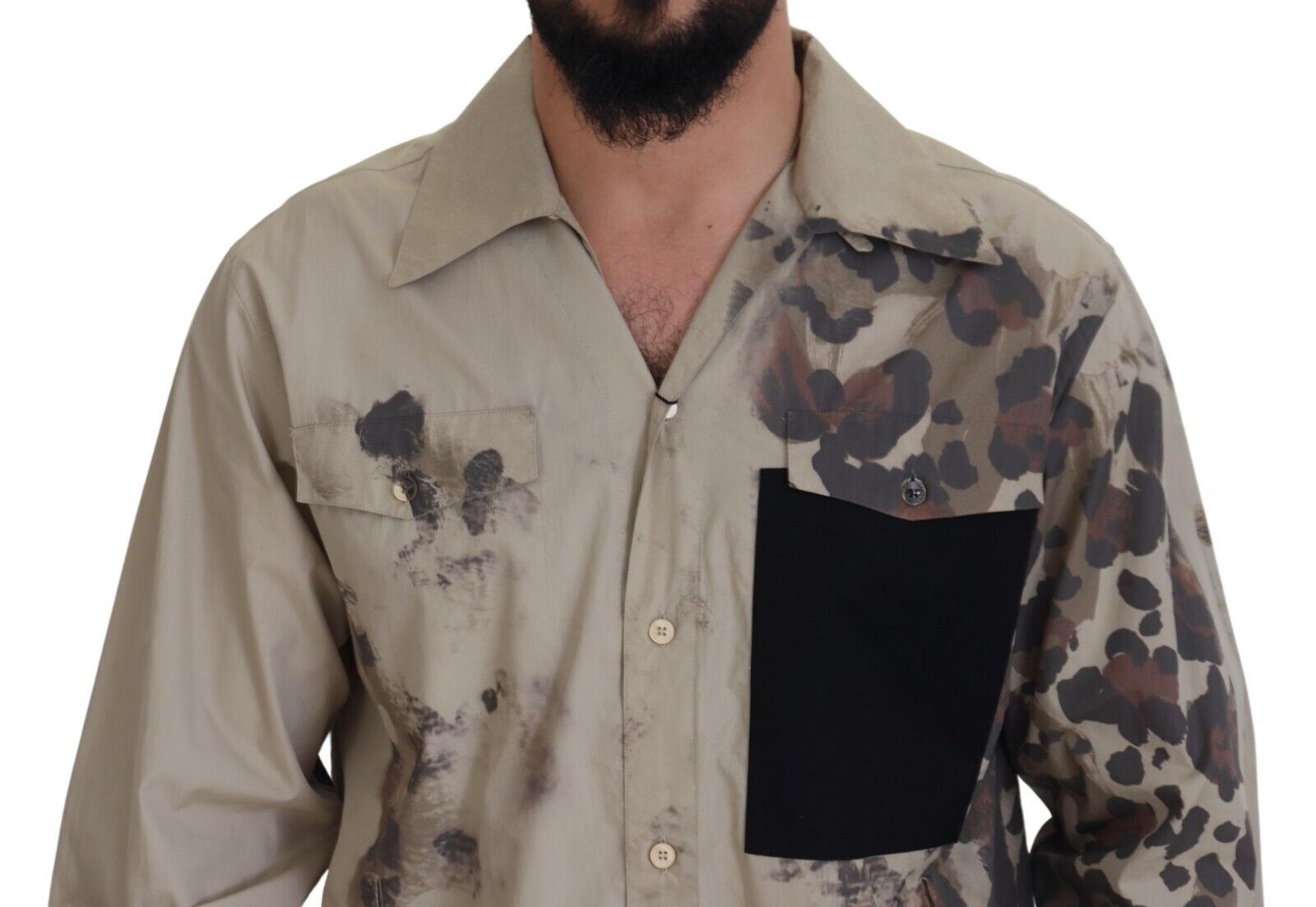 Dolce & Gabbana Beige Camouflage Cotton Long Sleeves Shirt - Zeiniez