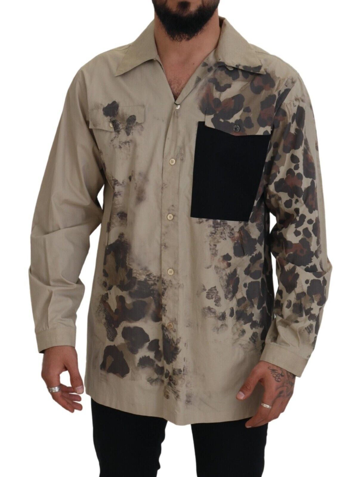 Dolce & Gabbana Beige Camouflage Cotton Long Sleeves Shirt - Zeiniez