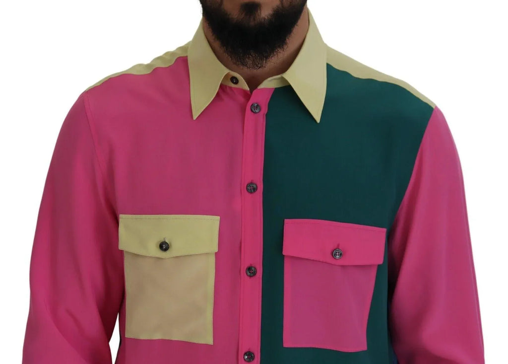Dolce & Gabbana Multicolor Patchwork Silk Button Down Shirt - Zeiniez