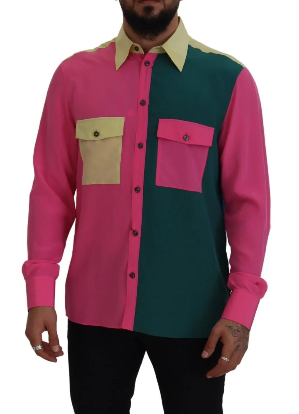 Dolce & Gabbana Multicolor Patchwork Silk Button Down Shirt - Zeiniez