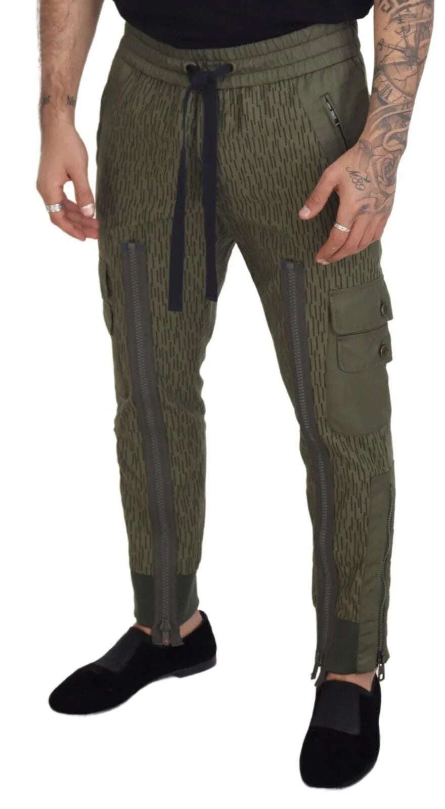 Dolce & Gabbana Green Striped Cargo Zipper Leg Men Trouser Pants - Zeiniez
