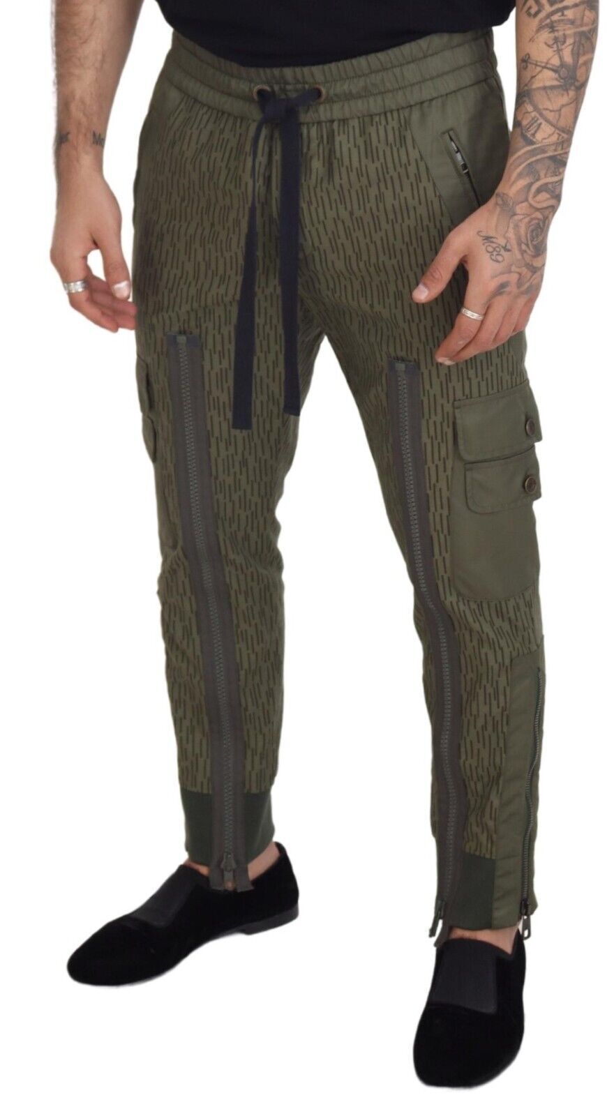 Dolce & Gabbana Green Striped Cargo Zipper Leg Men Trouser Pants - Zeiniez