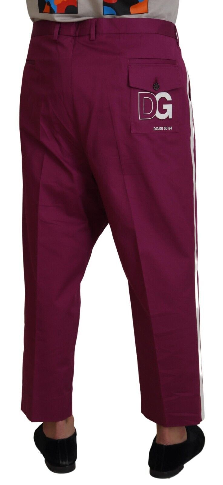 Dolce & Gabbana Magenta Cotton DG Logo Pocket Trouser Pants - Zeiniez