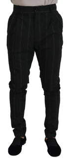 Dolce & Gabbana Black Striped Men Trousers Cotton Pants - Zeiniez