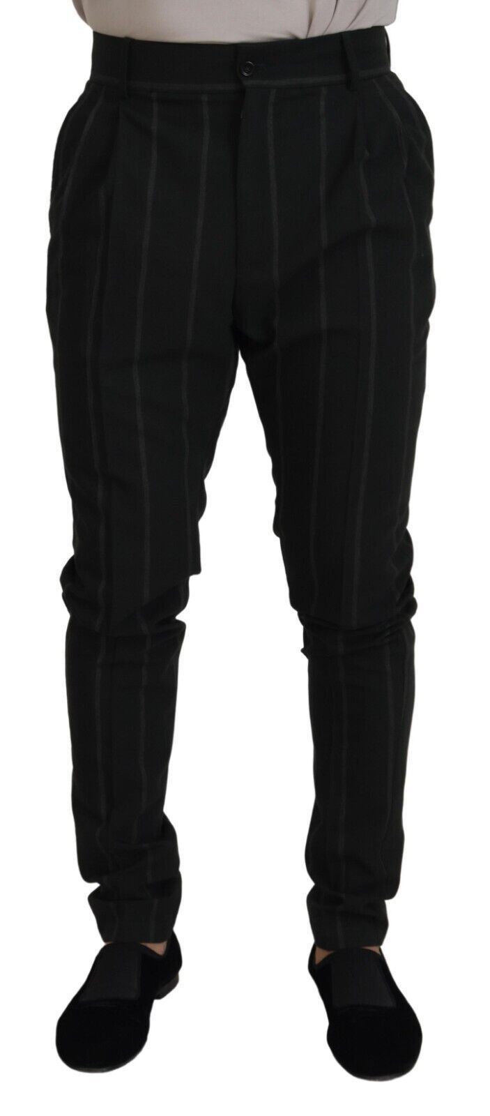 Dolce & Gabbana Black Striped Men Trousers Cotton Pants - Zeiniez