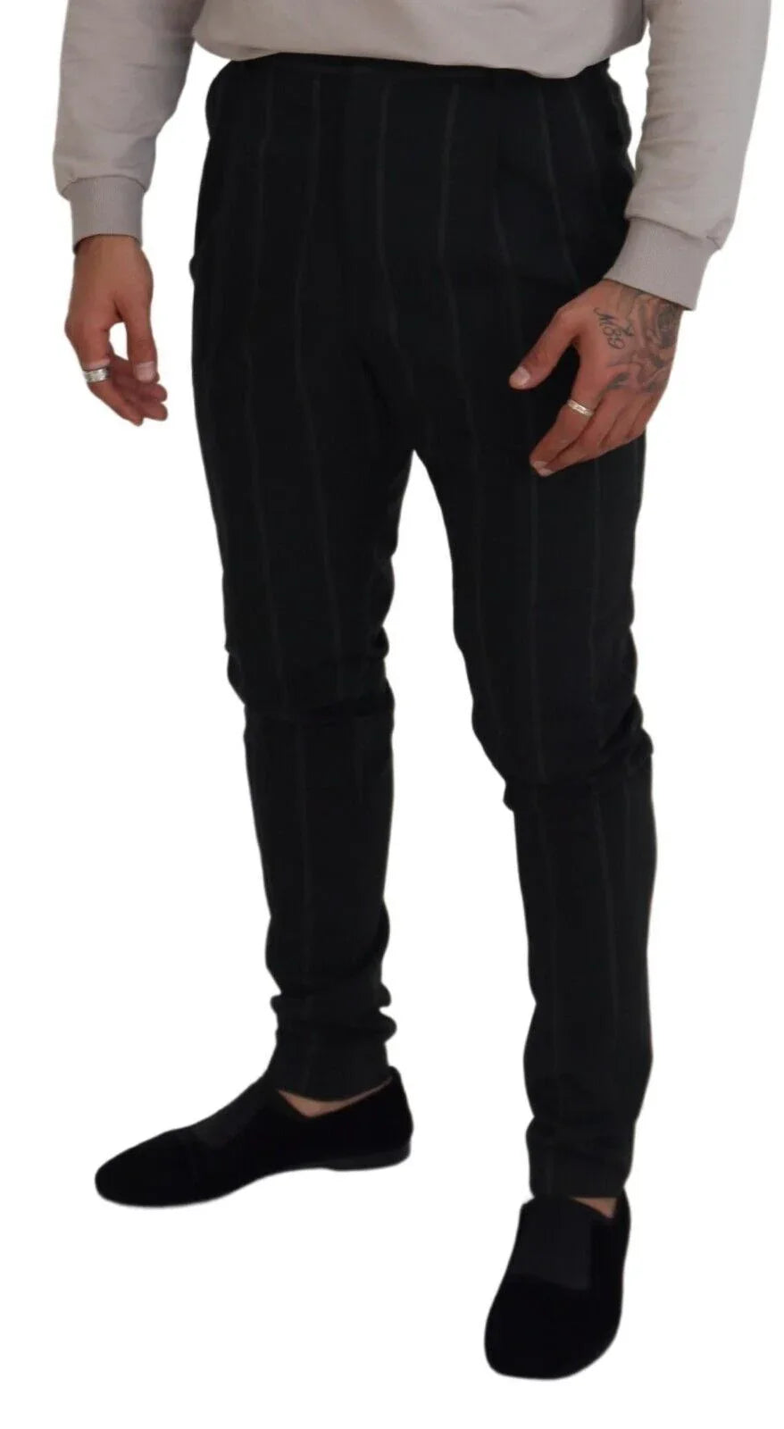 Dolce & Gabbana Black Striped Men Trousers Cotton Pants - Zeiniez