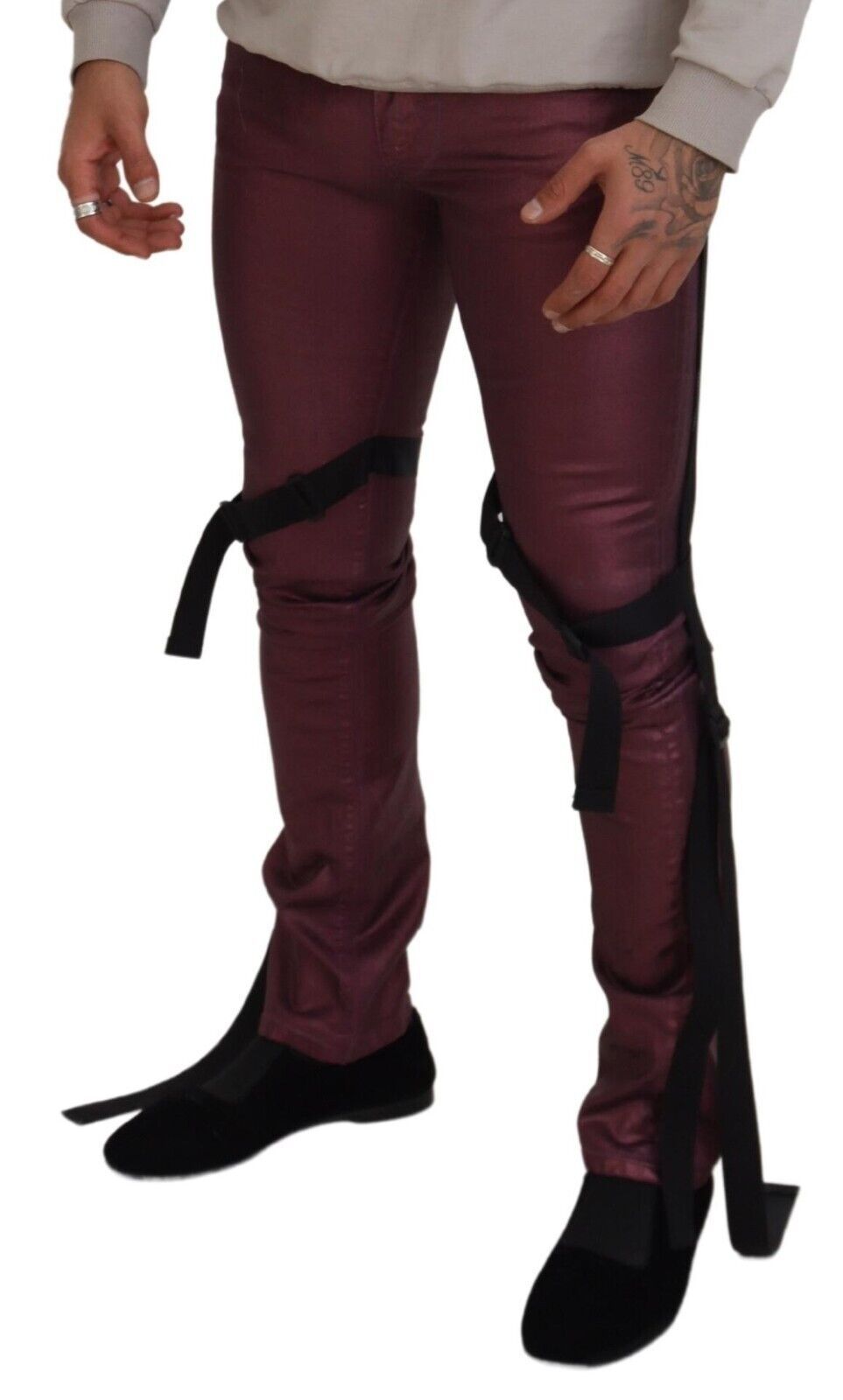 Dolce & Gabbana Magenta Cotton Men Casual Harness Denim Jeans - Zeiniez