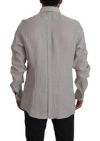 Dolce & Gabbana Gray Linen Long Sleeves Formal GOLD Shirt - Zeiniez