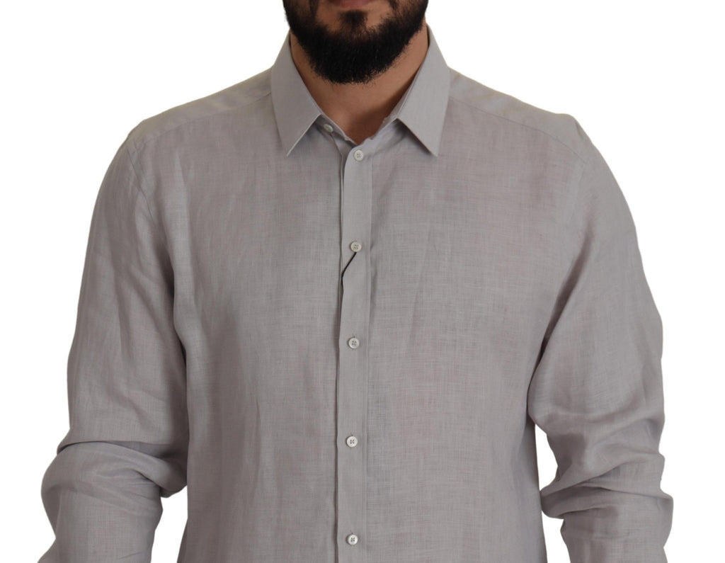 Dolce & Gabbana Gray Linen Long Sleeves Formal GOLD Shirt - Zeiniez