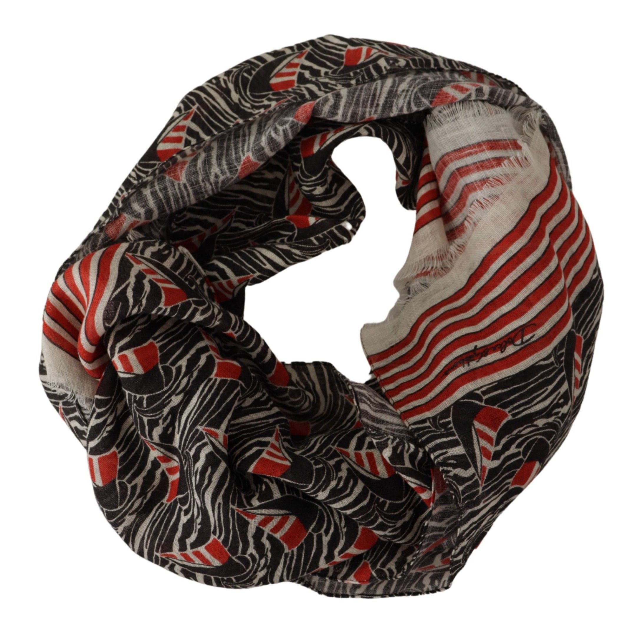 Dolce & Gabbana Black Red Linen Sailboat Stripe Print Shawl Scarf - Zeiniez