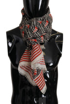Dolce & Gabbana Black Red Linen Sailboat Stripe Print Shawl Scarf - Zeiniez