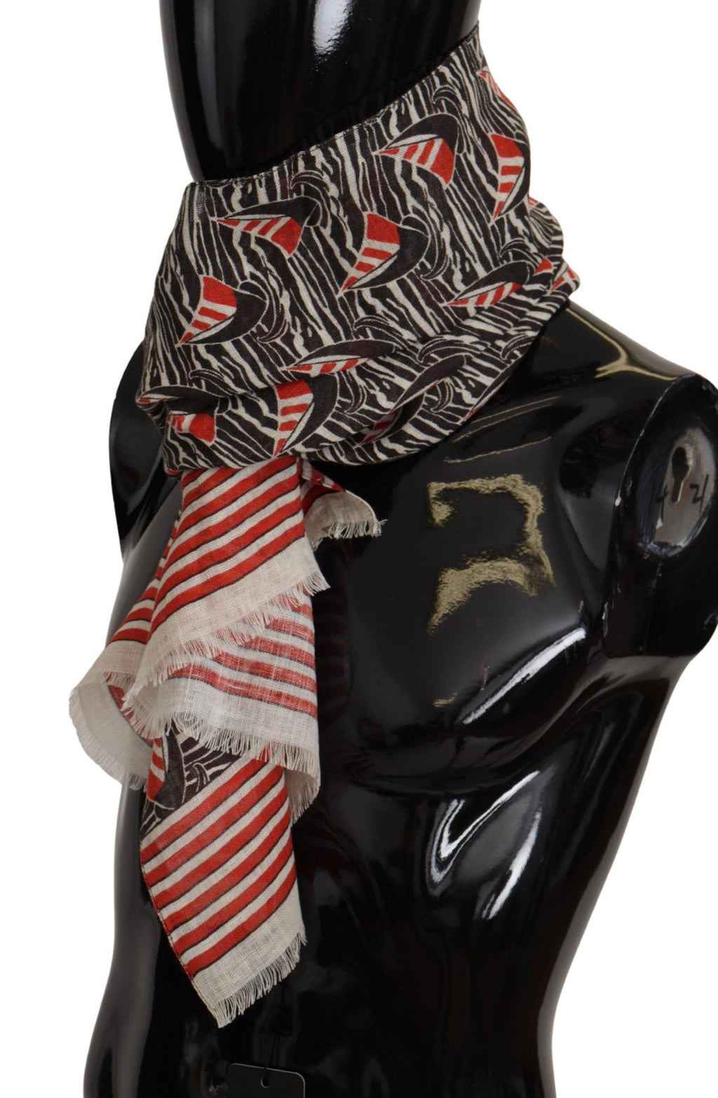 Dolce & Gabbana Black Red Linen Sailboat Stripe Print Shawl Scarf - Zeiniez