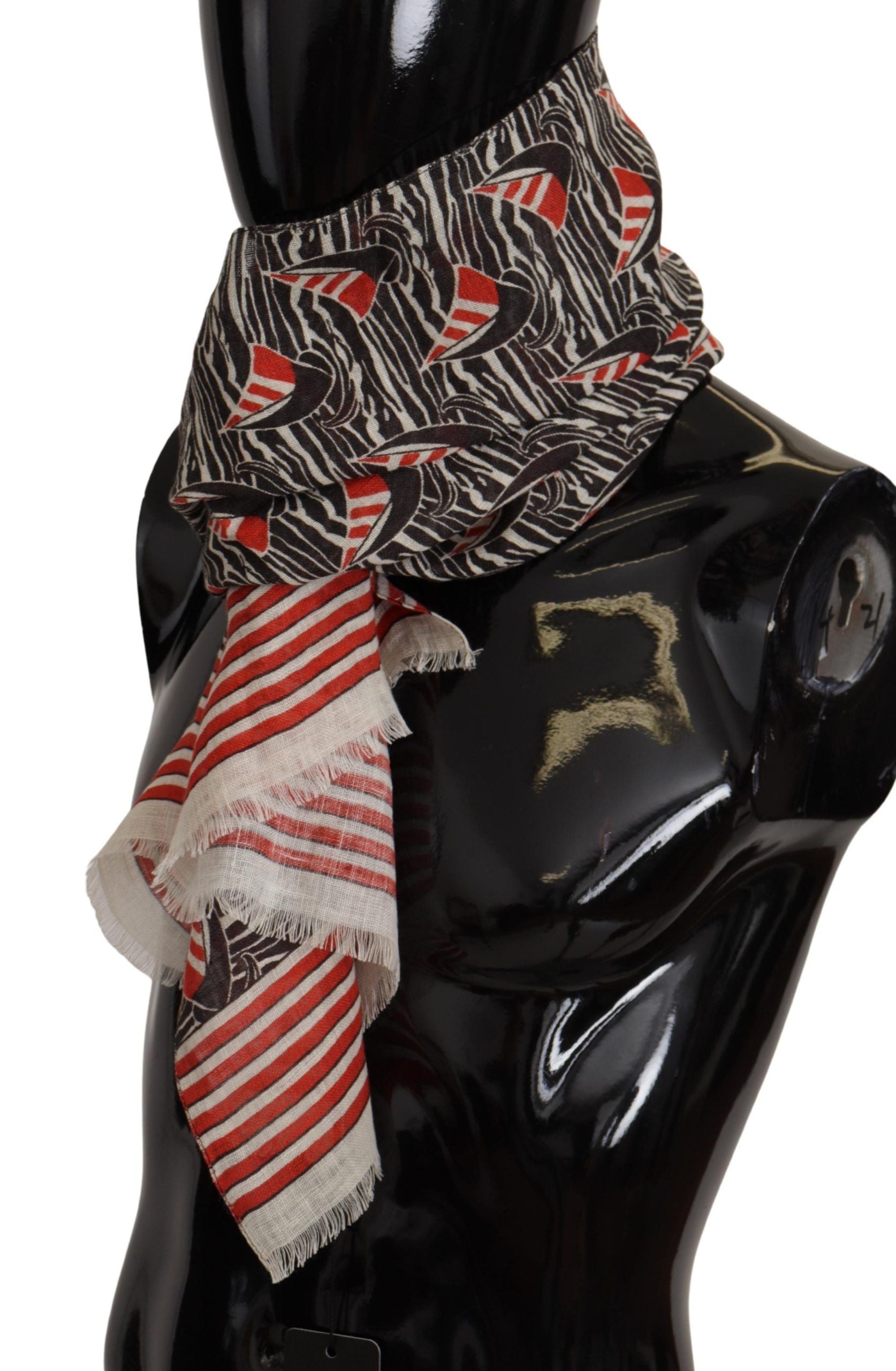 Dolce & Gabbana Black Red Linen Sailboat Stripe Print Shawl Scarf - Zeiniez