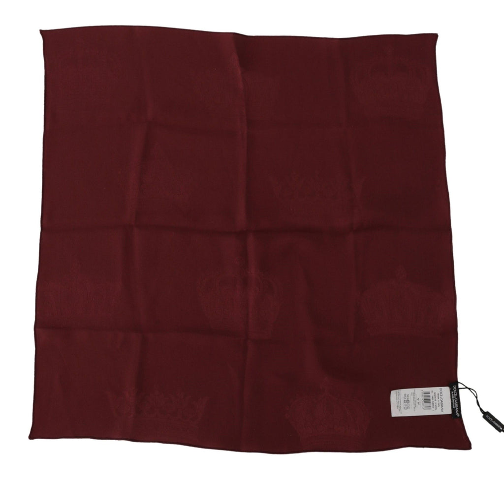 Dolce & Gabbana Maroon Silk Crown Square Wrap Handkerchief Scarf - Zeiniez