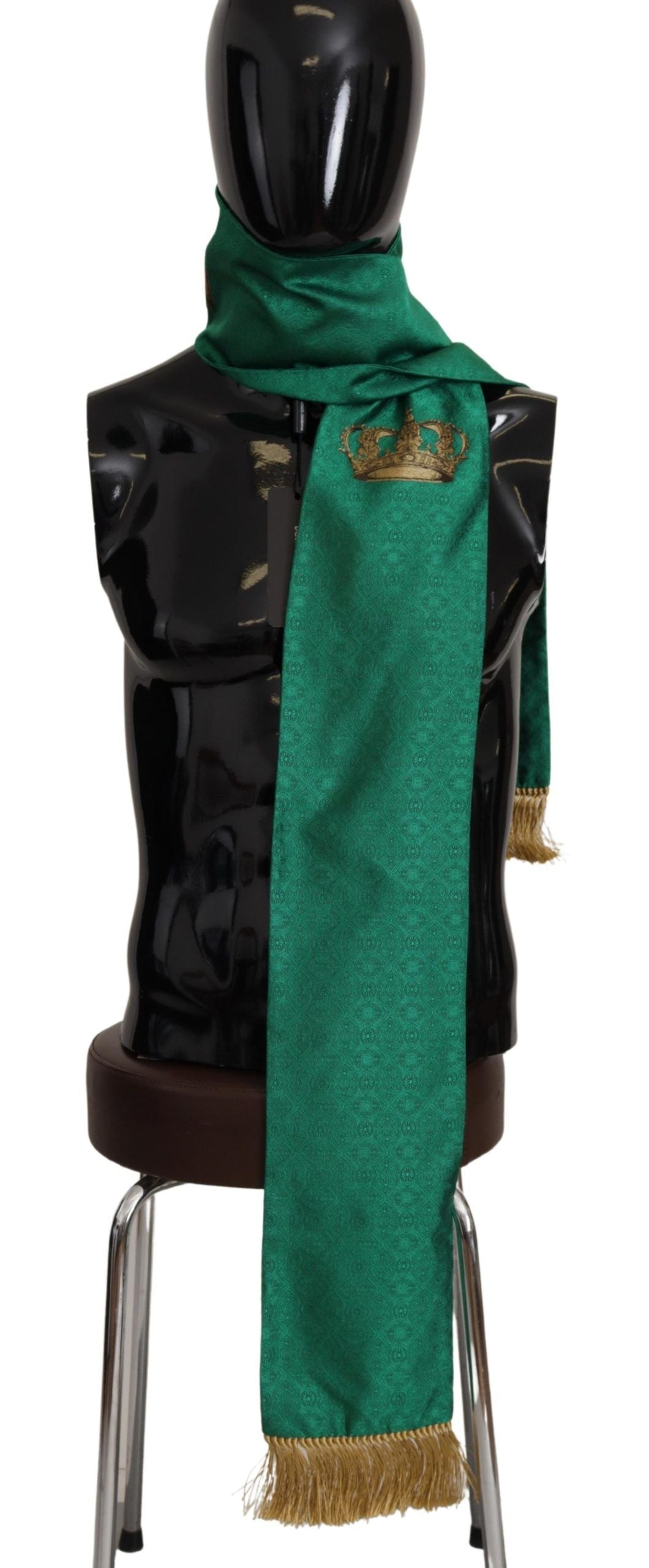 Dolce & Gabbana Green Crown Embroidered Shawl Fringe Blend Silk - Zeiniez