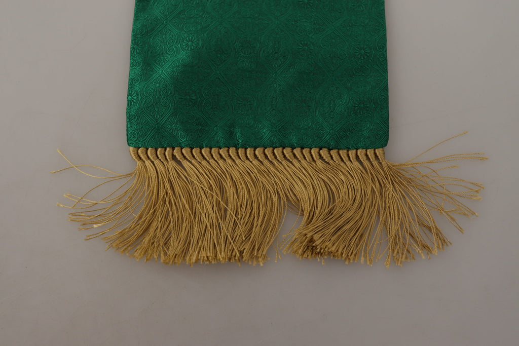Dolce & Gabbana Green Crown Embroidered Shawl Fringe Blend Silk - Zeiniez