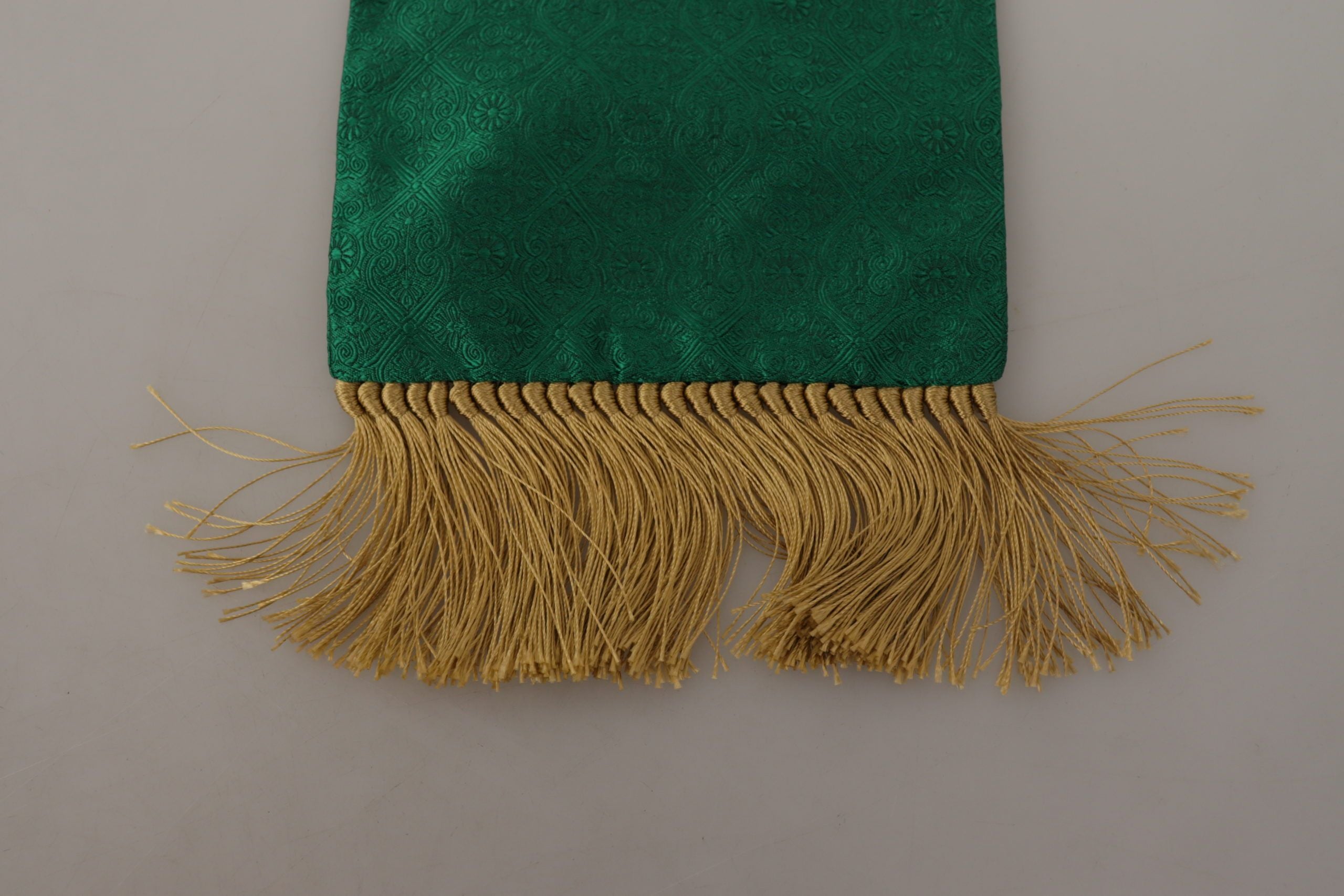 Dolce & Gabbana Green Crown Embroidered Shawl Fringe Blend Silk - Zeiniez