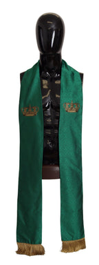 Dolce & Gabbana Green Crown Embroidered Shawl Fringe Blend Silk - Zeiniez