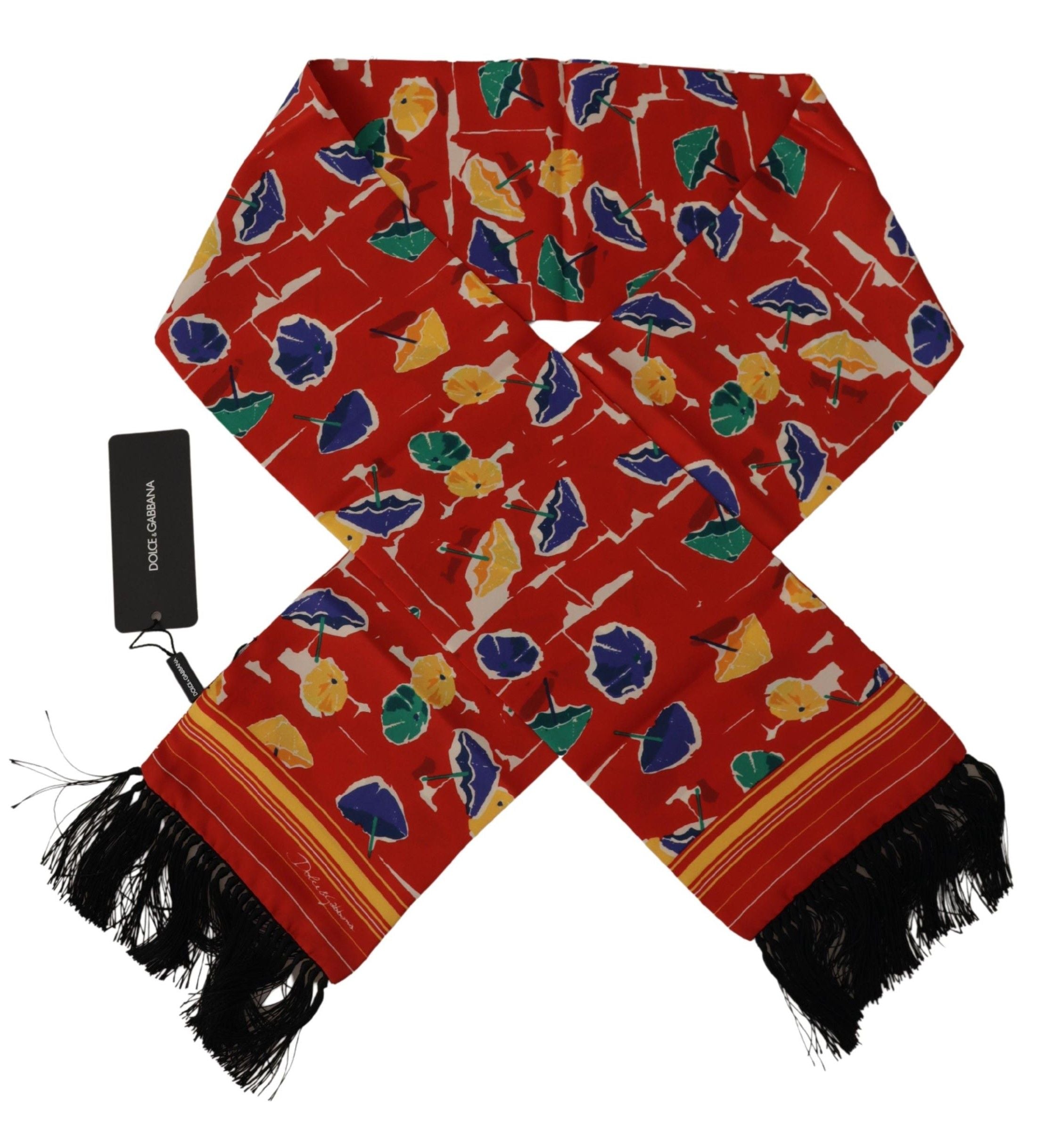 Dolce & Gabbana Multicolor DG Umbrellas Print Shawl Fringe Scarf - Zeiniez