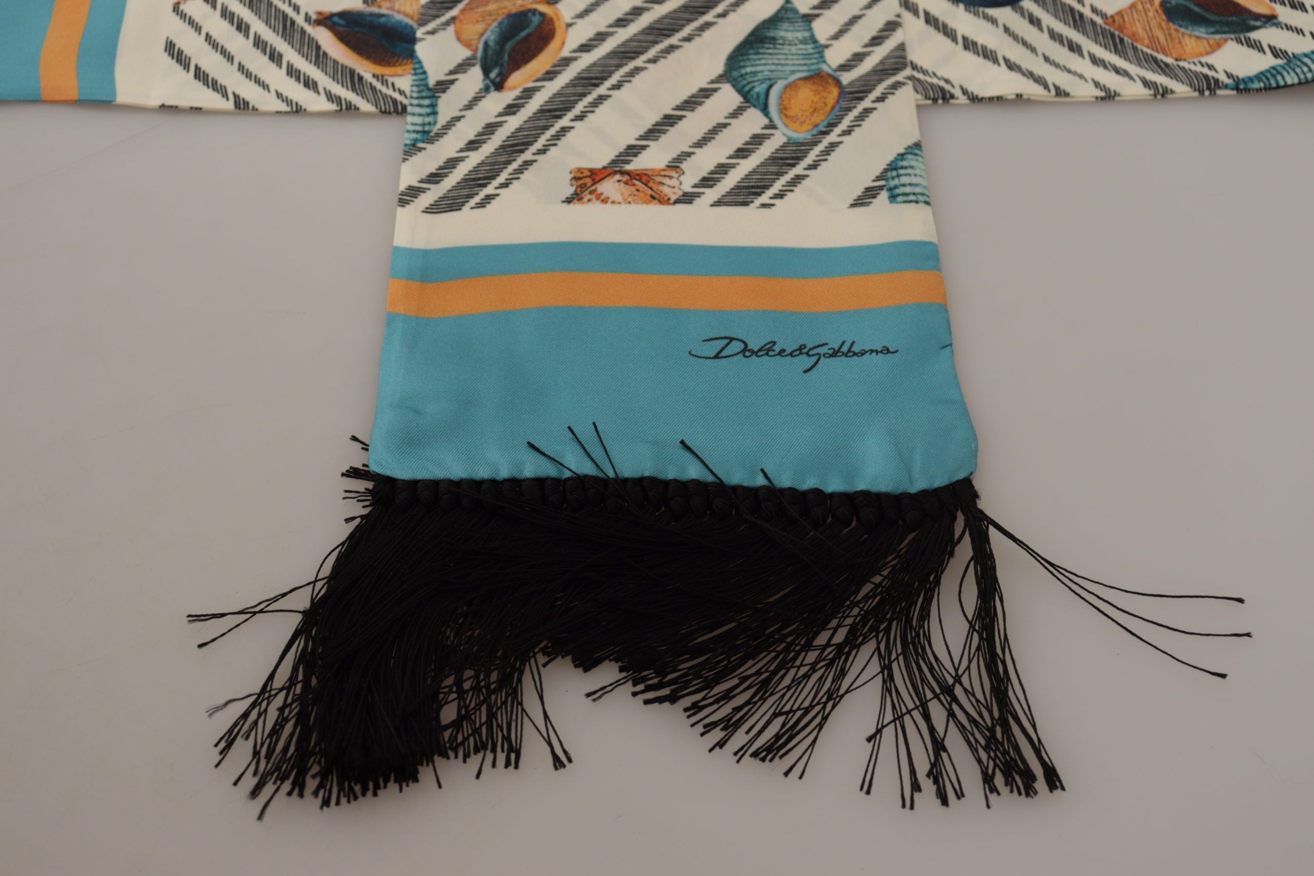 Dolce & Gabbana Multicolor Seashells DG Print Silk Shawl Fringe Scarf - Zeiniez