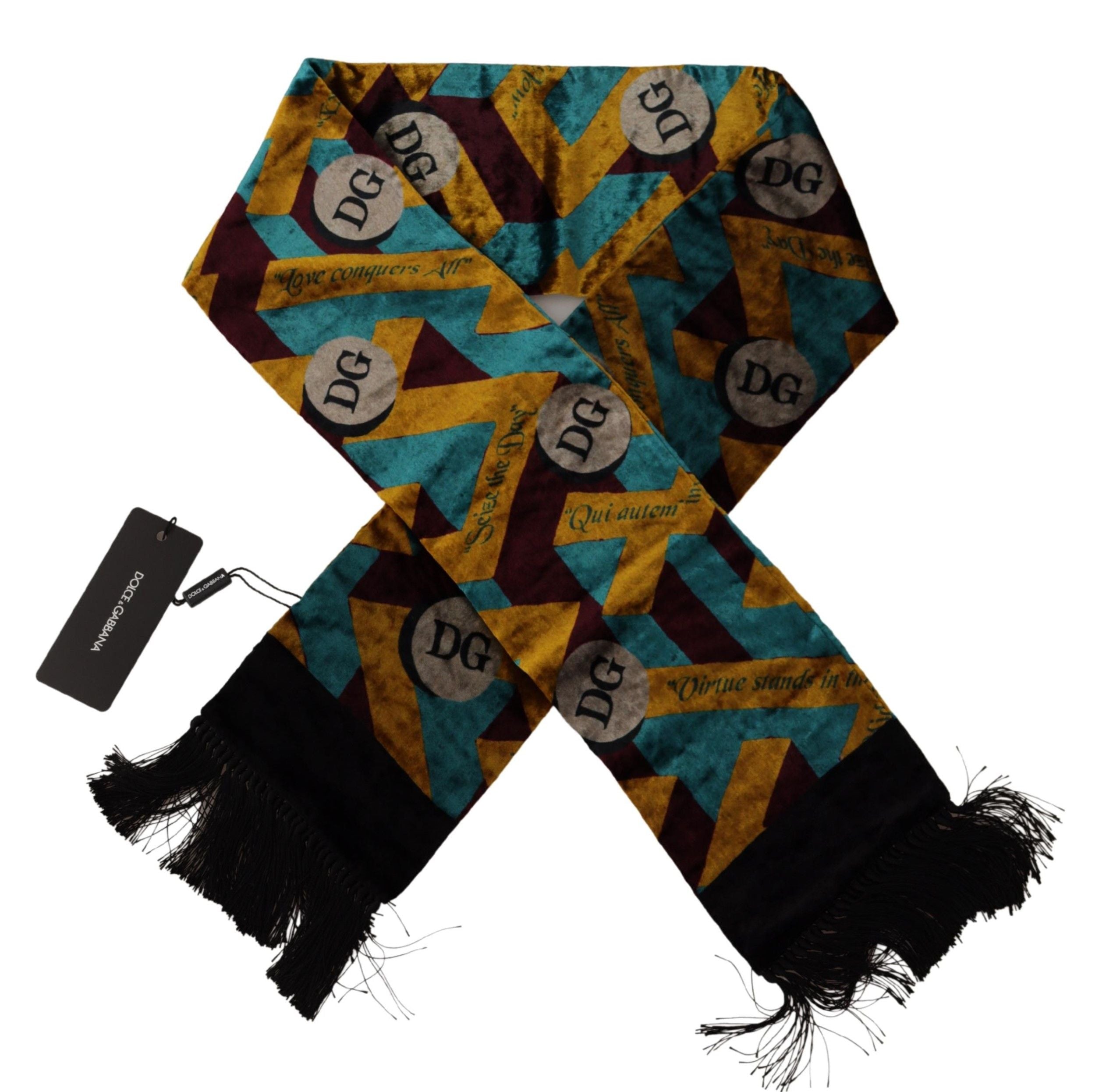Dolce & Gabbana Multicolor DG Logo Print Shawl Wrap Fringe Scarf - Zeiniez