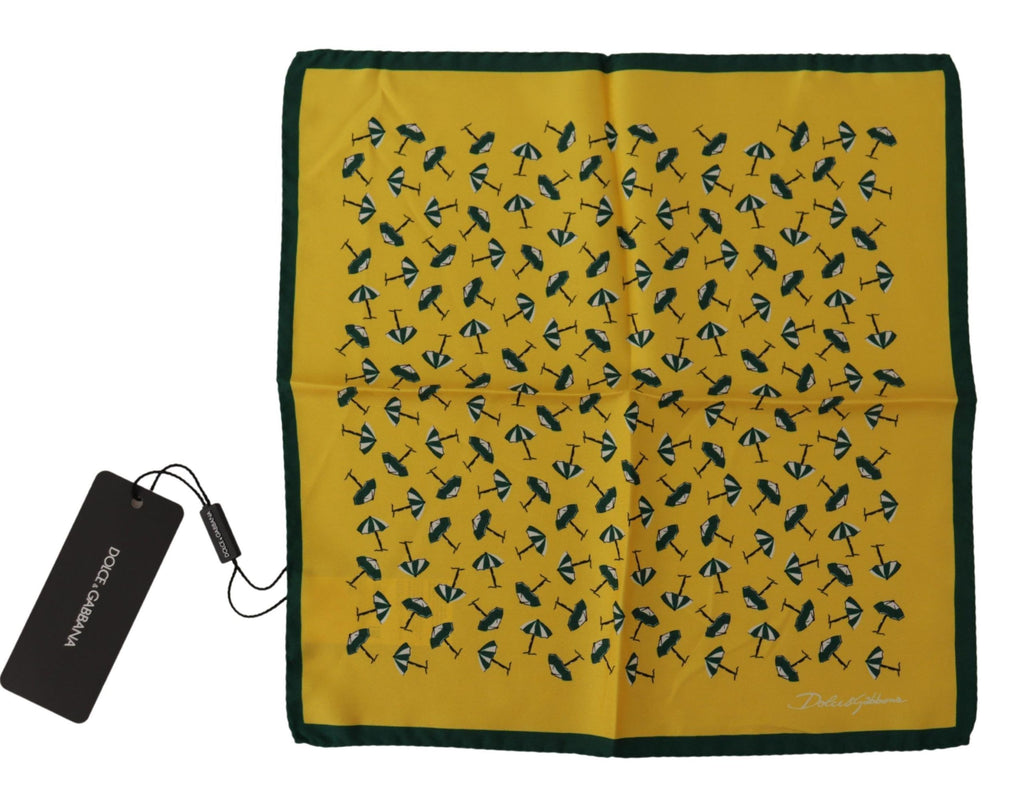 Dolce & Gabbana Yellow Printed DG Logo Square Mens Handkerchief Scarf - Zeiniez