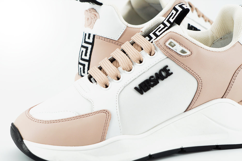 Versace Light Pink and White Calf Leather Sneakers - Zeiniez
