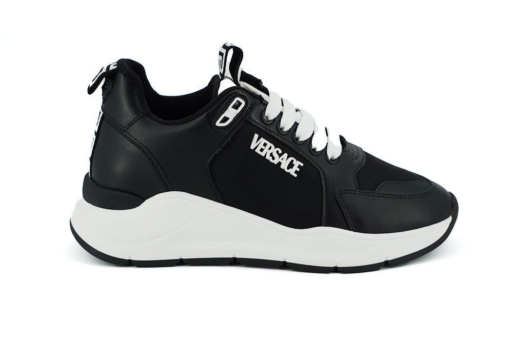 Versace Black and White Calf Leather Sneakers - Zeiniez