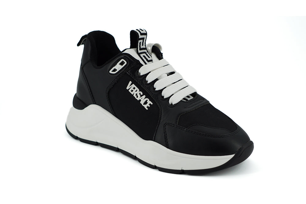 Versace Black and White Calf Leather Sneakers - Zeiniez
