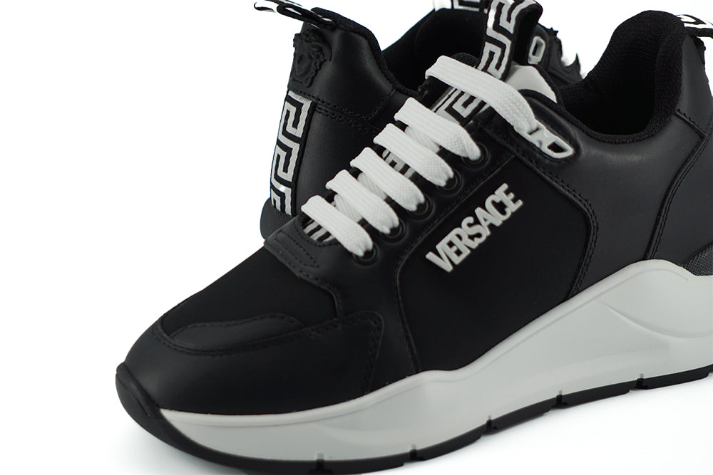 Versace Black and White Calf Leather Sneakers - Zeiniez