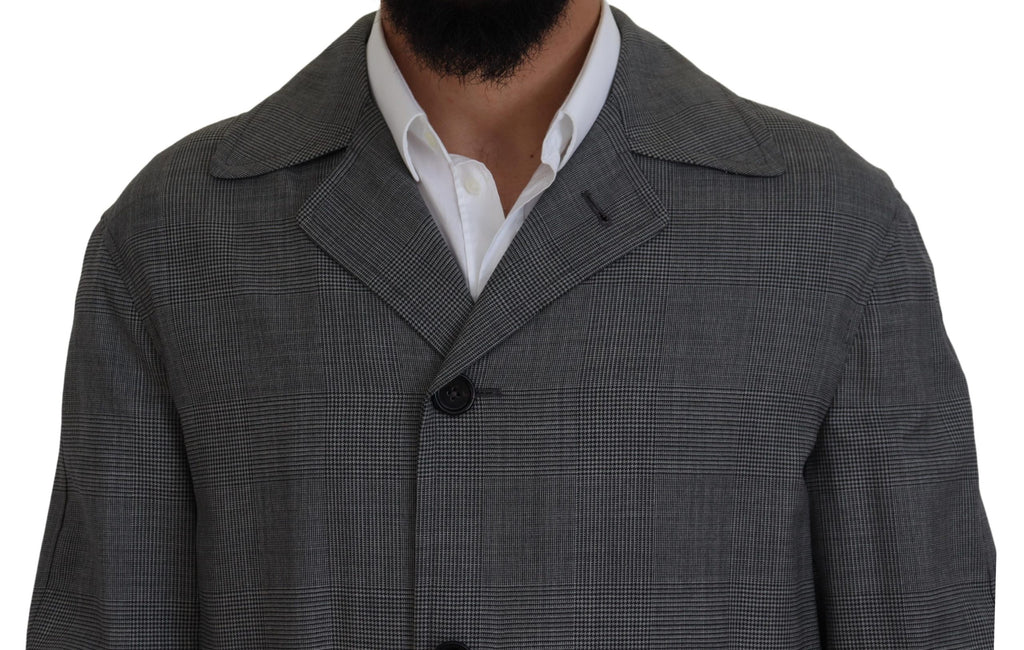 Dolce & Gabbana Gray Wool Plaid Long Trench Coat Jacket Trench Coat Jacket - Zeiniez