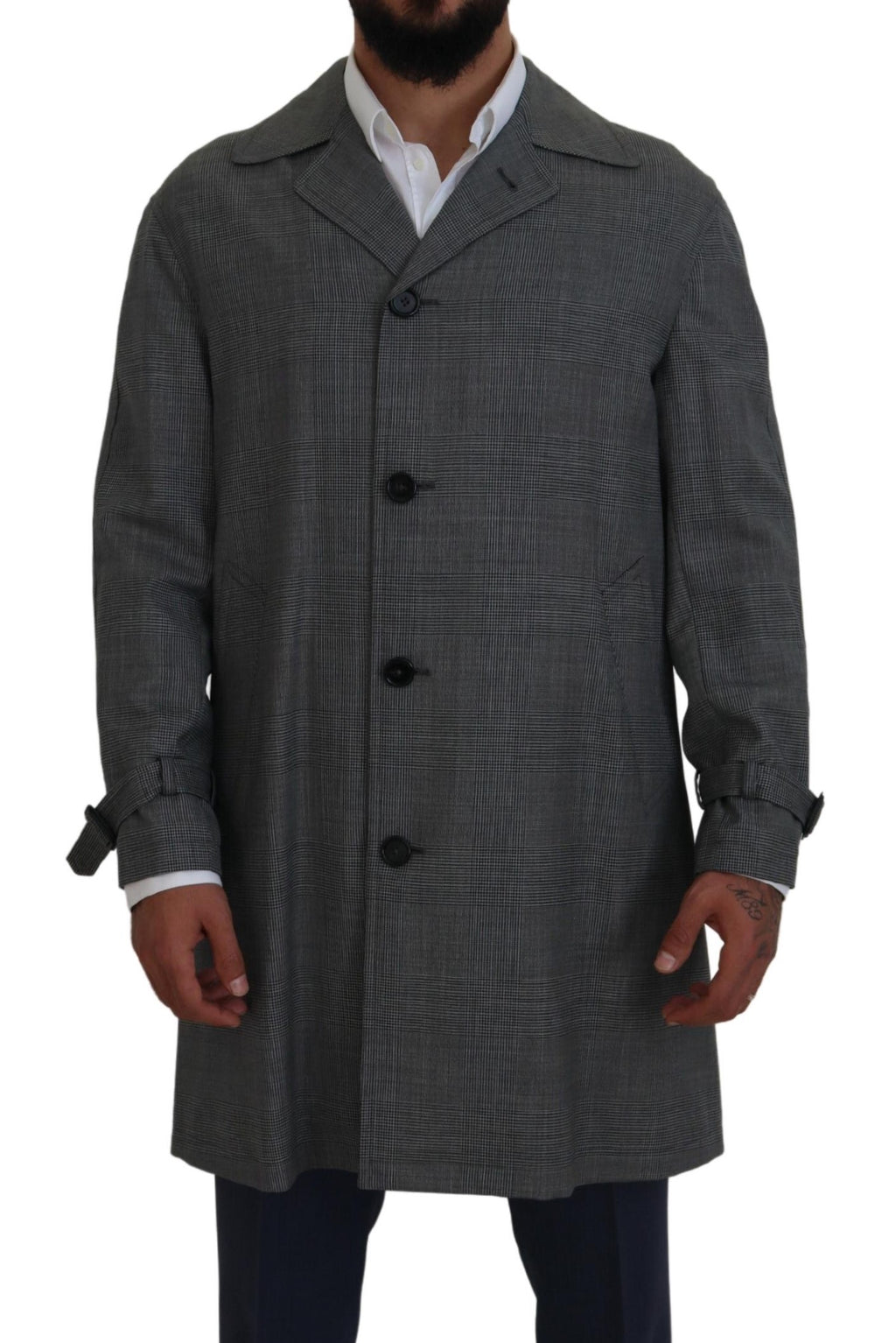 Dolce & Gabbana Gray Wool Plaid Long Trench Coat Jacket Trench Coat Jacket - Zeiniez