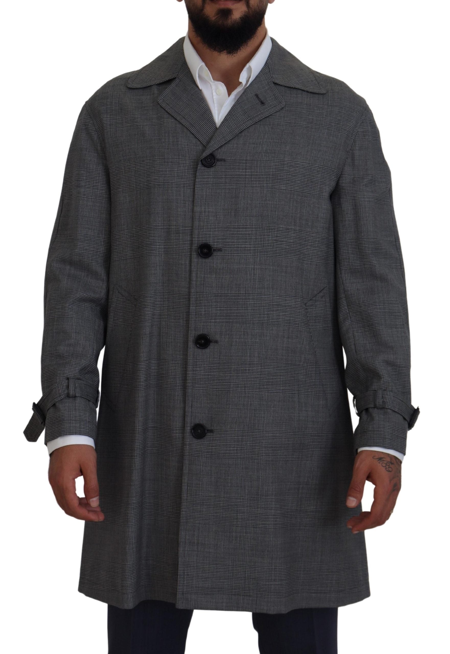Dolce & Gabbana Gray Wool Plaid Long Trench Coat Jacket Trench Coat Jacket - Zeiniez
