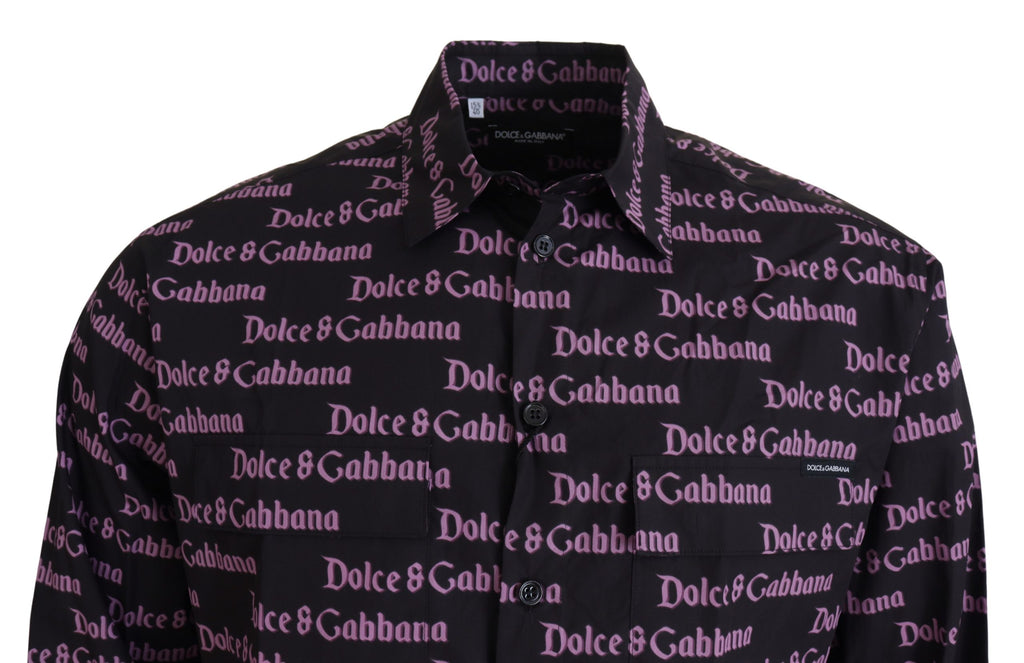 Dolce & Gabbana Black Purple Logo Slim Dress Formal Shirt - Zeiniez
