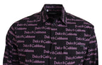 Dolce & Gabbana Black Purple Logo Slim Dress Formal Shirt - Zeiniez