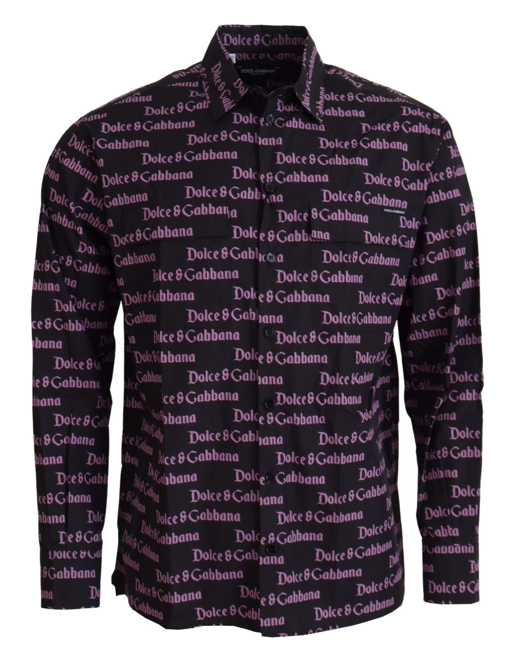 Dolce & Gabbana Black Purple Logo Slim Dress Formal Shirt - Zeiniez