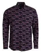 Dolce & Gabbana Black Purple Logo Slim Dress Formal Shirt - Zeiniez