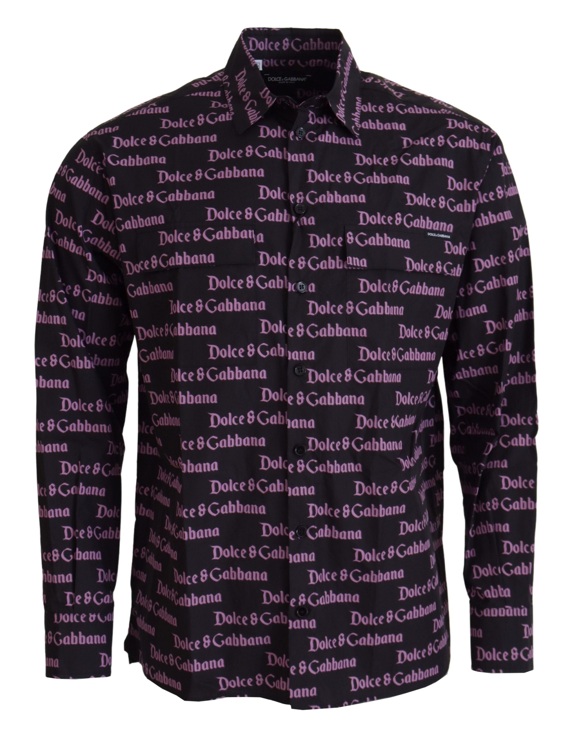 Dolce & Gabbana Black Purple Logo Slim Dress Formal Shirt - Zeiniez