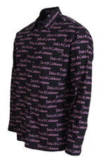 Dolce & Gabbana Black Purple Logo Slim Dress Formal Shirt - Zeiniez