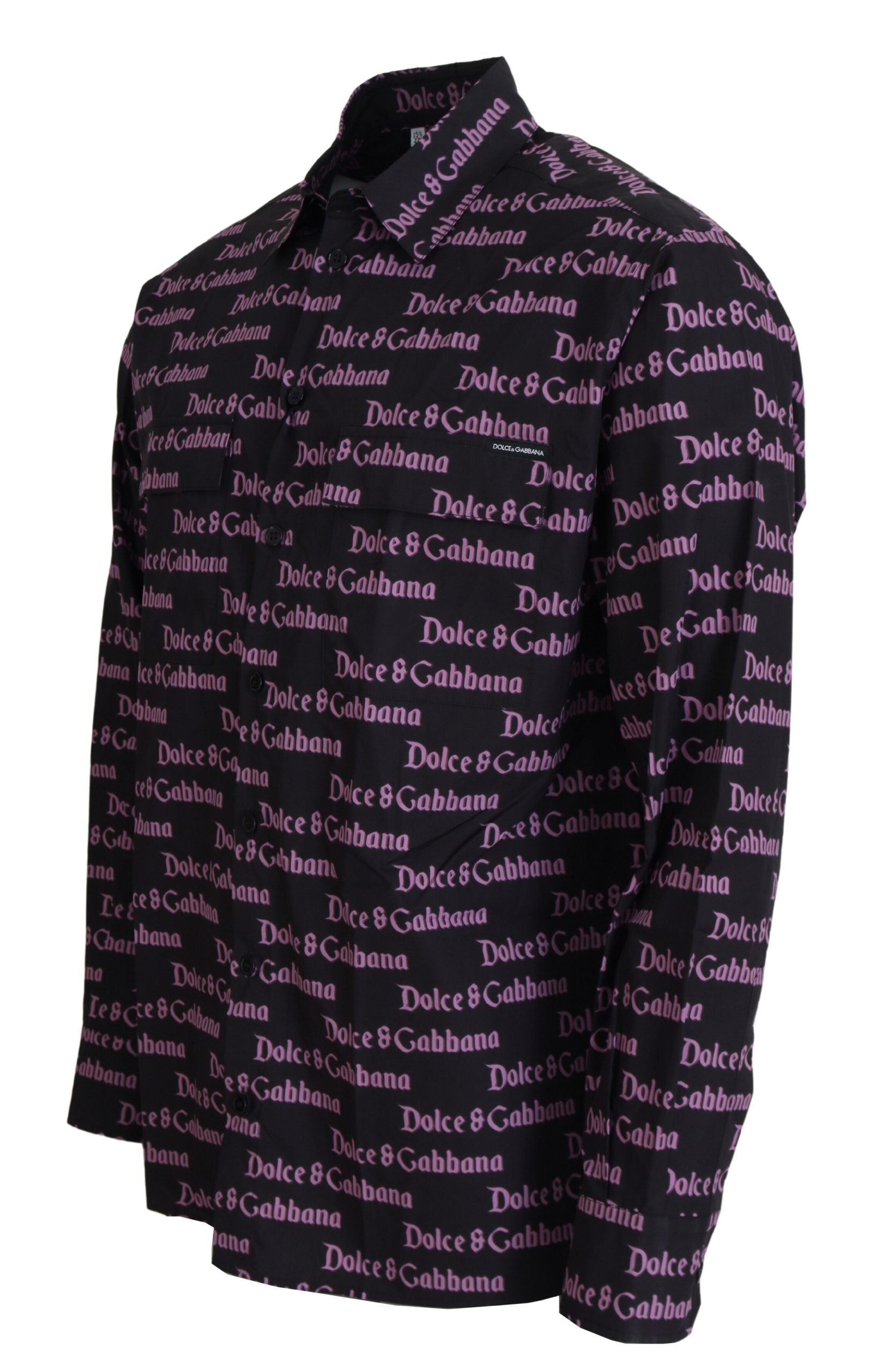 Dolce & Gabbana Black Purple Logo Slim Dress Formal Shirt - Zeiniez