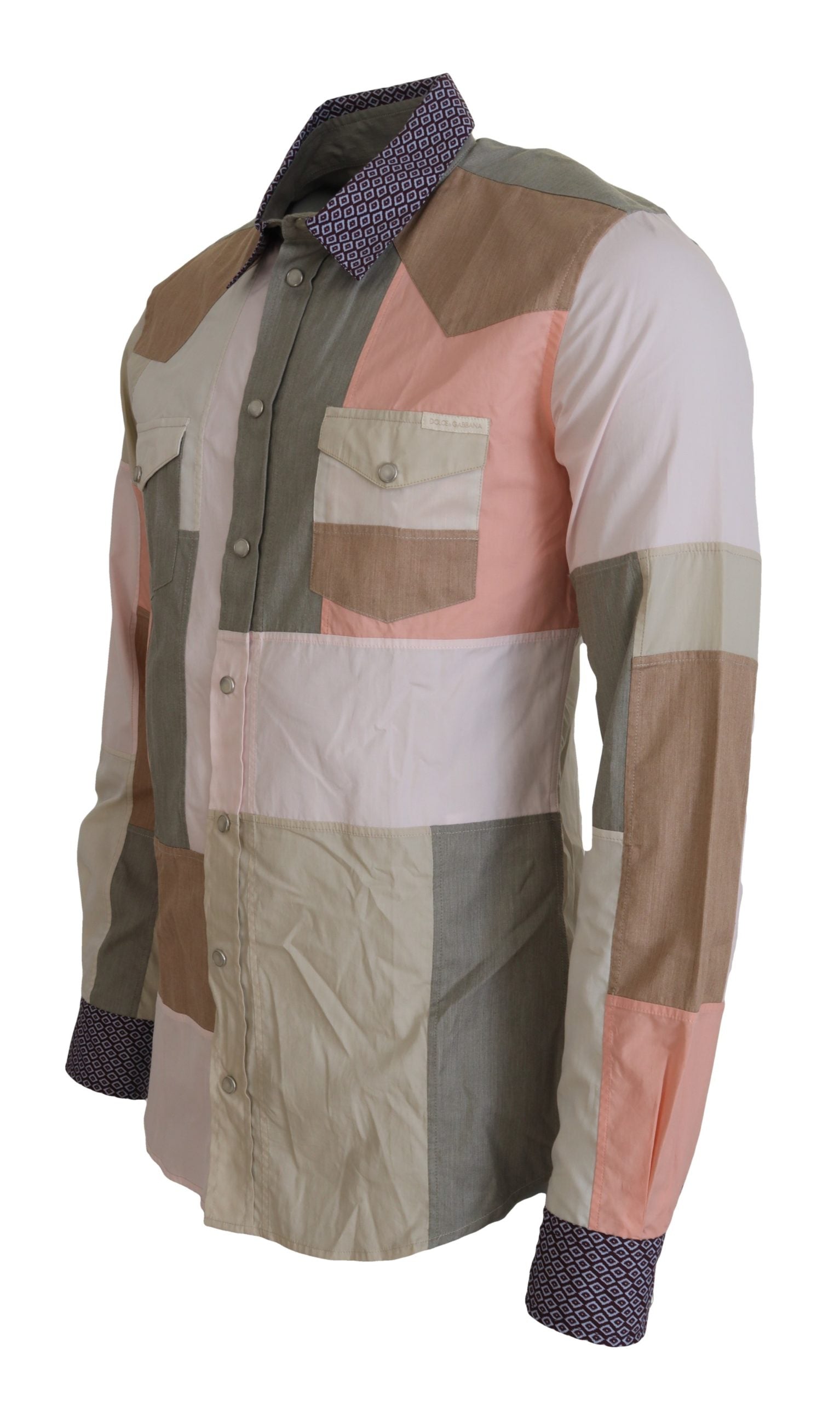 Dolce & Gabbana Multicolor Cotton Patchwork Slim Shirt - Zeiniez