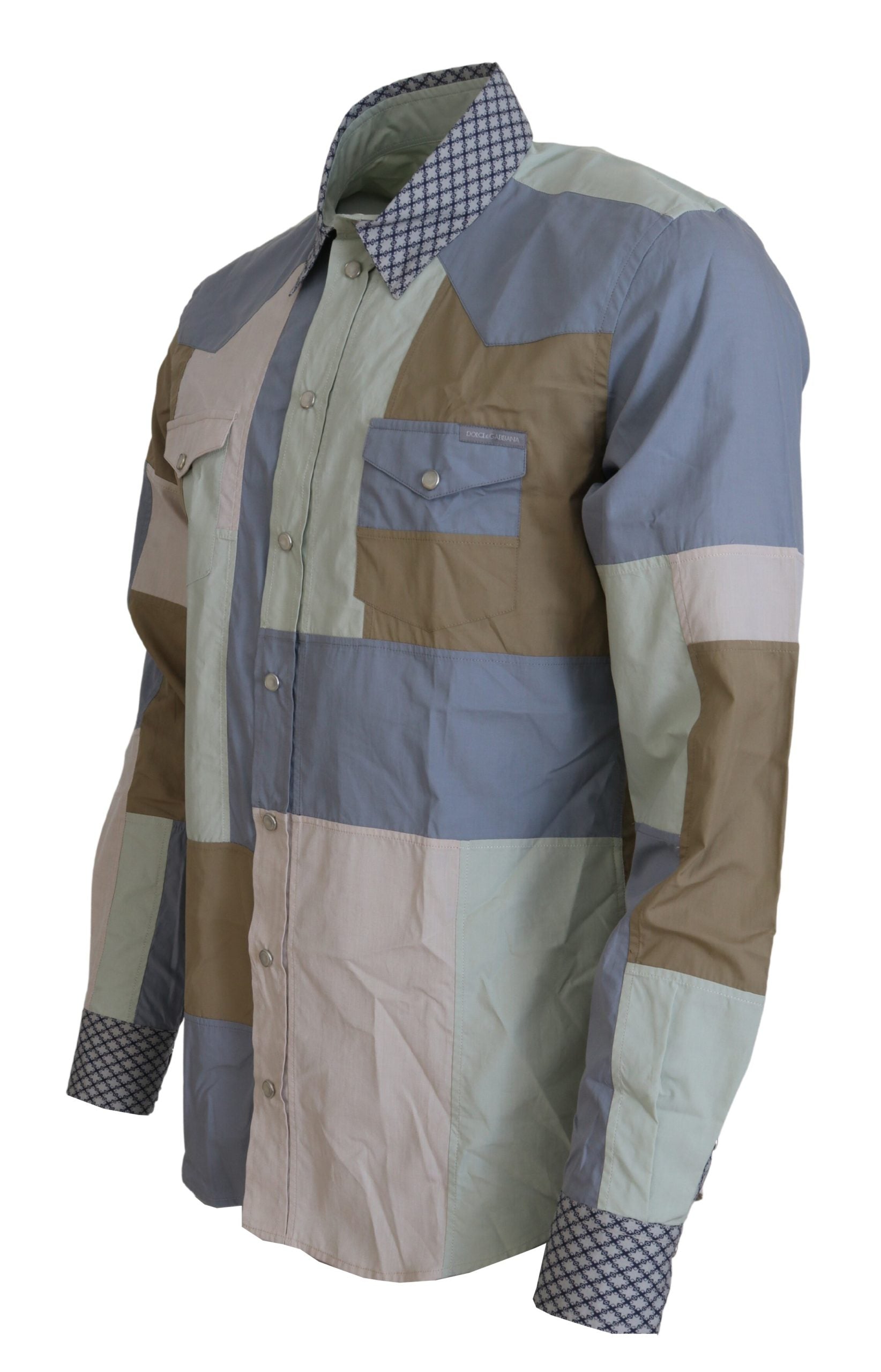 Dolce & Gabbana Multicolor Cotton Patchwork Slim Shirt - Zeiniez