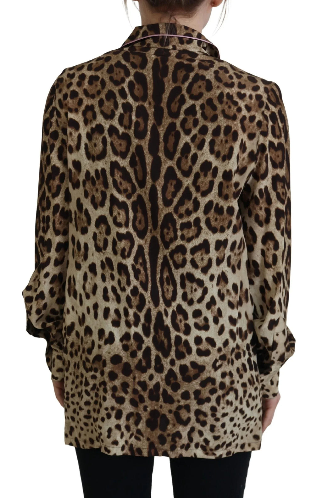 Dolce & Gabbana Brown Leopard Print Long Sleeves Blouse Top - Zeiniez