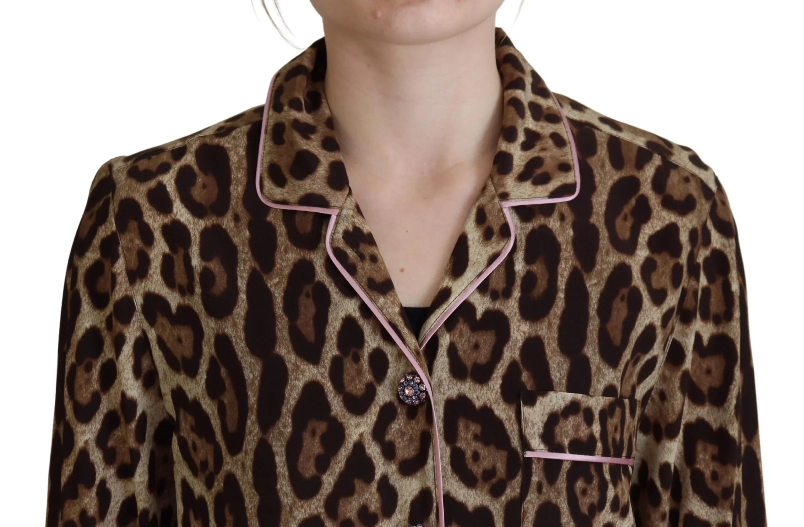 Dolce & Gabbana Brown Leopard Print Long Sleeves Blouse Top - Zeiniez