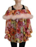 Dolce & Gabbana Multicolor Floral Fur Shearling Blouse Top - Zeiniez